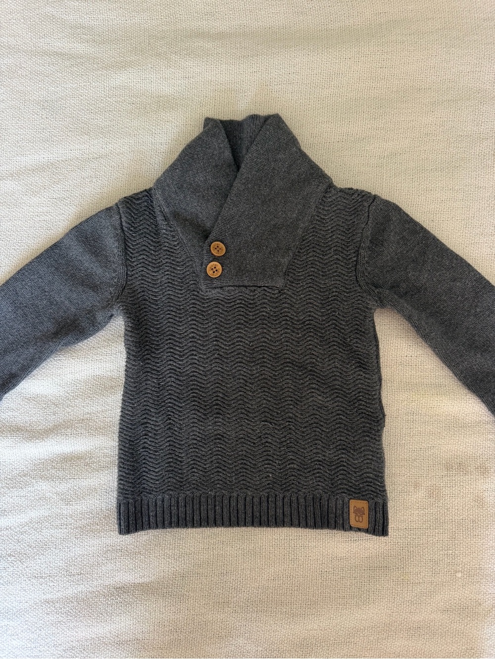 Kid’s Dark Grey Shawl Collar Knit Sweater with Button Detail